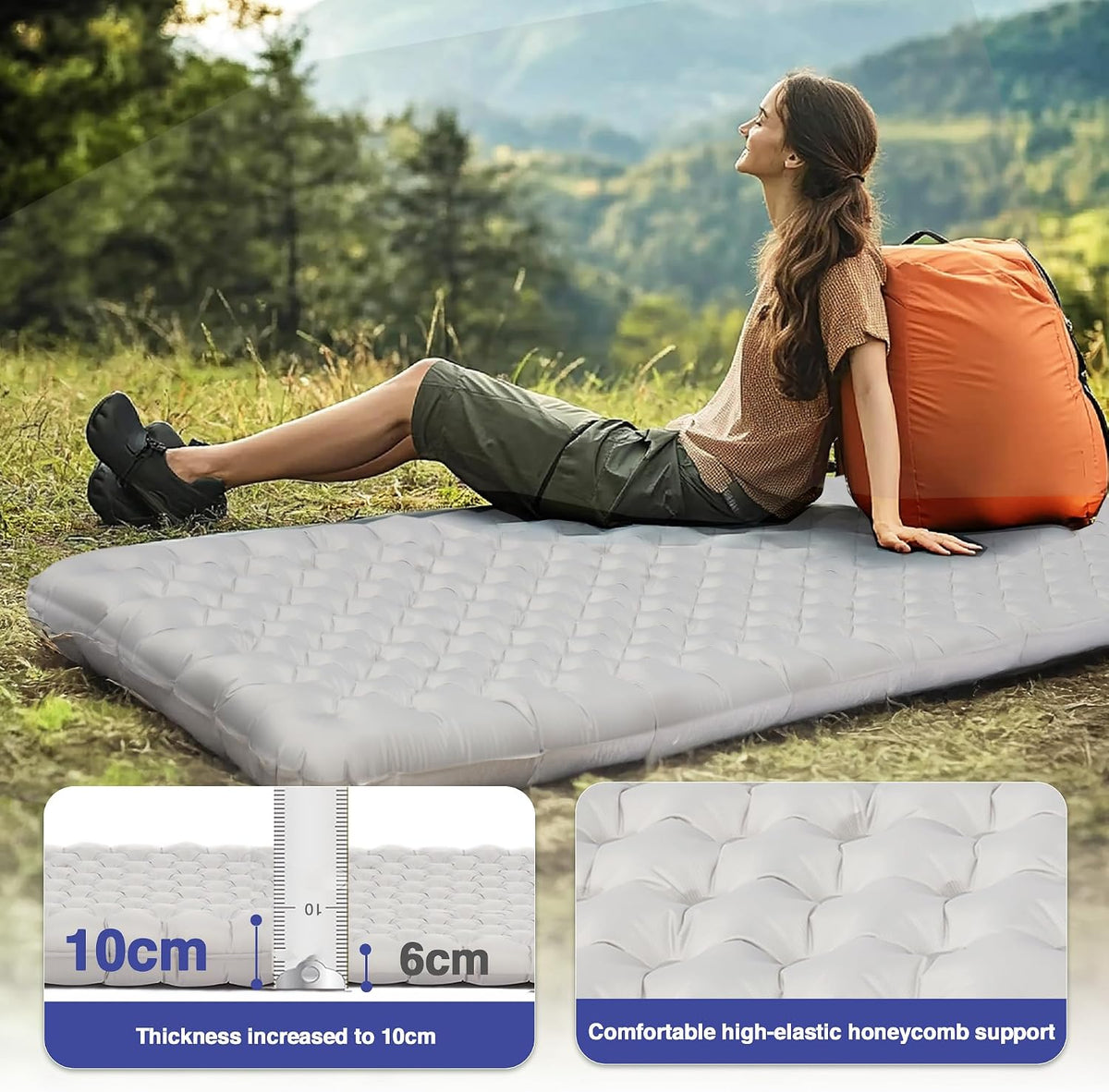 Insulated Sleeping Pad 7.2 R-Value for Cold Weather, 3.9” Thick Ultralight Inflatable Sleeping Pad with Pump Sack, Lightweight Camping Sleeping Mat for Backpacking, Hiking, Compact 28Oz