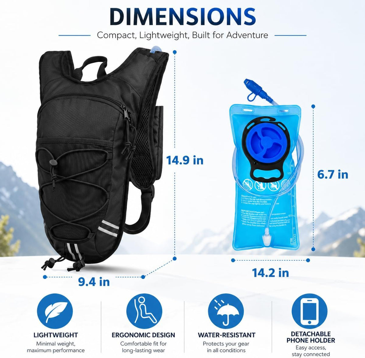 Lightweight Hydration Backpack 2L Water Bladder Pack for Running, Cycling, Hiking – Anti-Theft Water Backpack with Phone Holder, Trekking Pole Holder & Reflective Strips for Men & Women