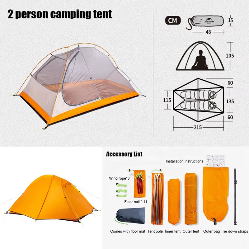 Lightweight Backpacking Tent Ultralight Waterproof Camping Tent Easy Setup Tent for Family Outdoor Hiking Mountaineering