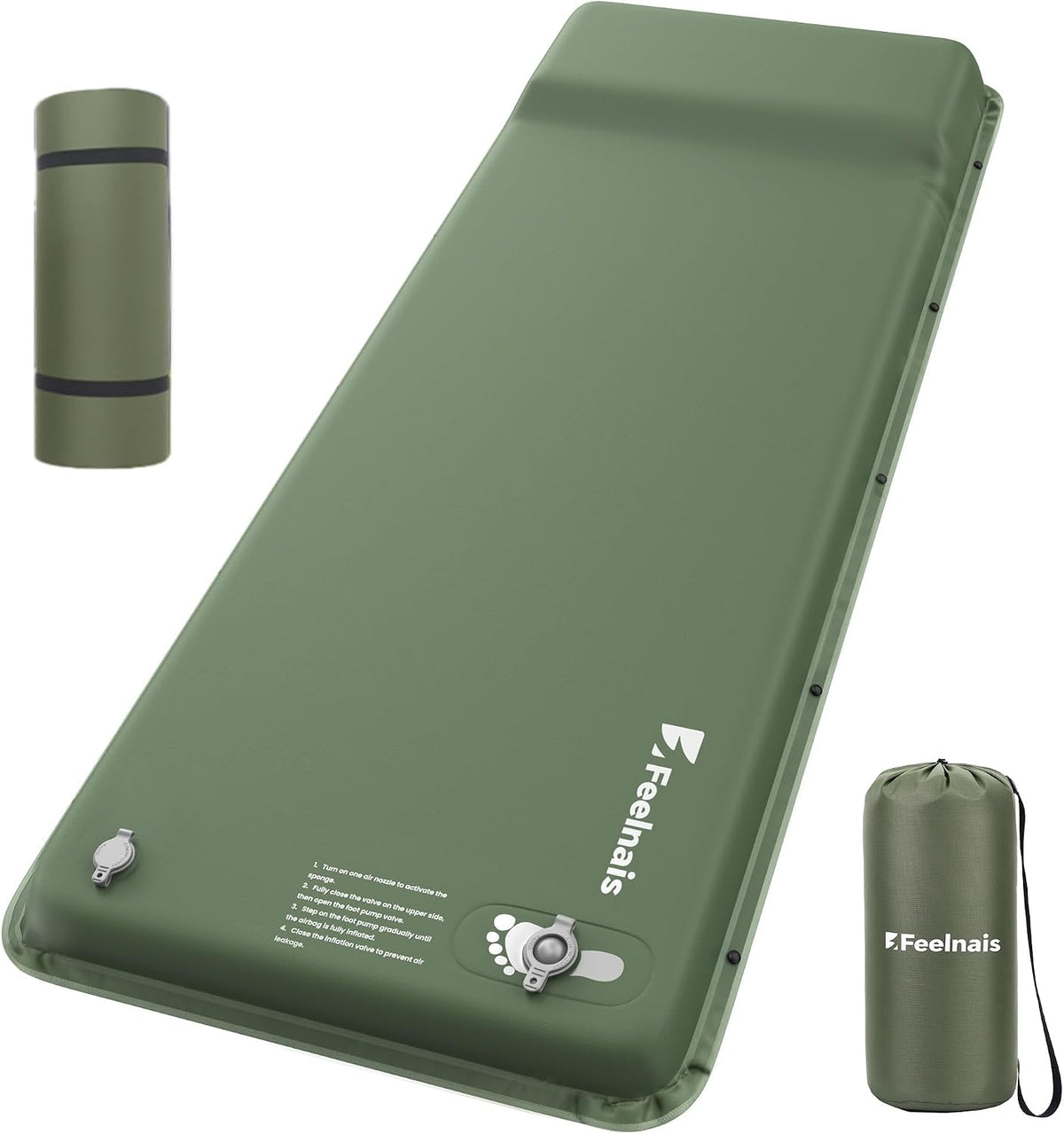 Self Inflating Sleeping Pad with Foot Pump - Green