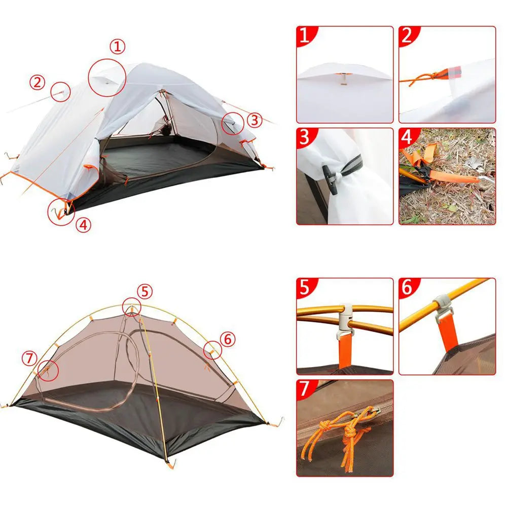 Outdoor Waterproof Aluminum Pole Camping Tent 2 Person Tent Ultralight Outdoor Travel Camping Tent