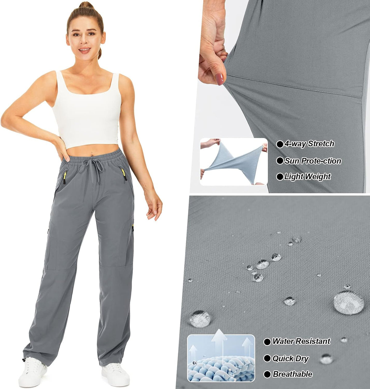 Women‘S Hiking Cargo Pants UPF 50 Quick Dry with Zipper Pockets | Lightweight, Travel, Golf, Safari,Sun Protection,Water Resistant