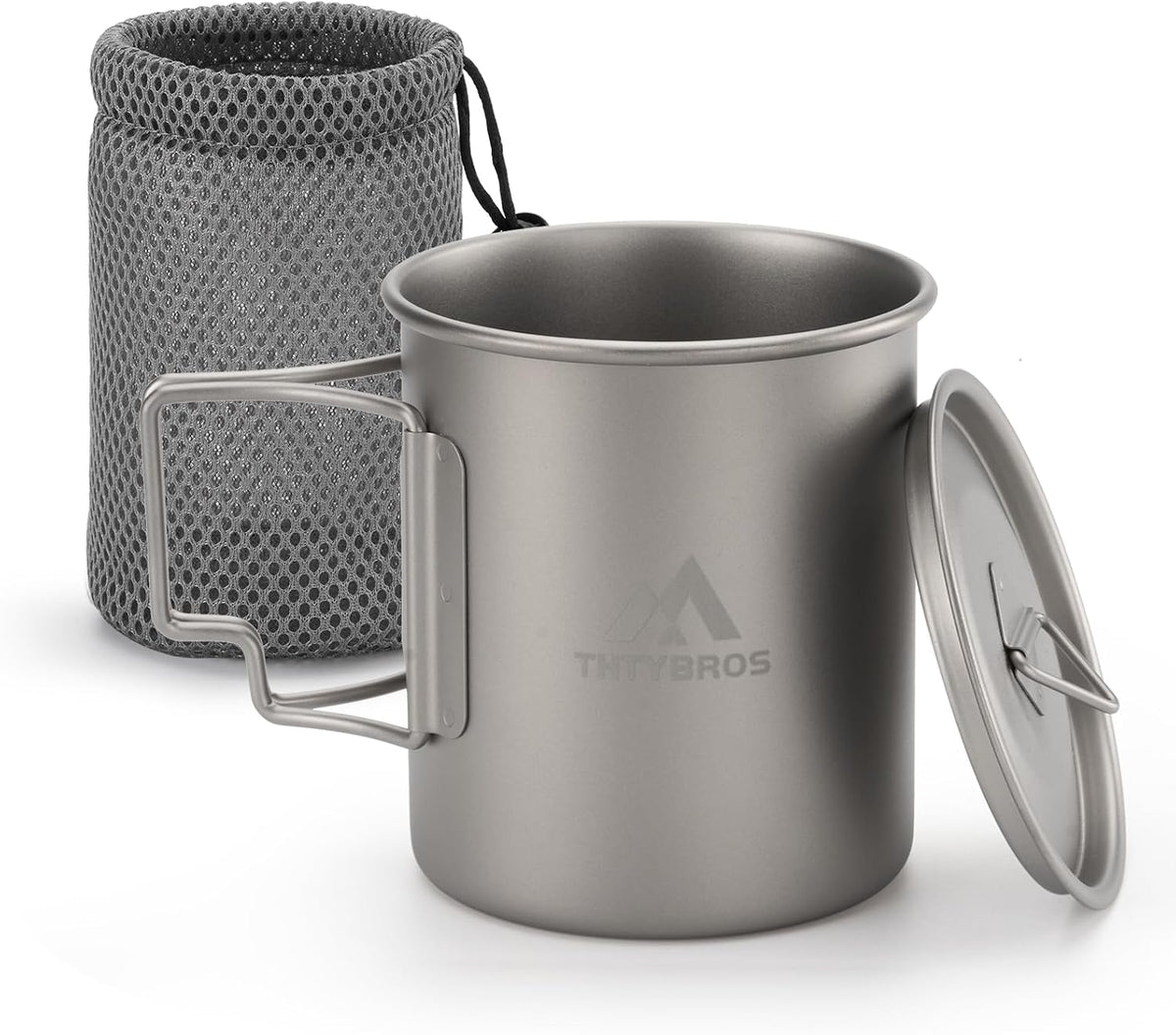 Titanium Cup 450Ml (15Oz) Ultralight Camping Mug with Foldable Handle & Lid, Pure Titanium Cookware for Outdoor Hiking, Backpacking, Picnic, and Campfire