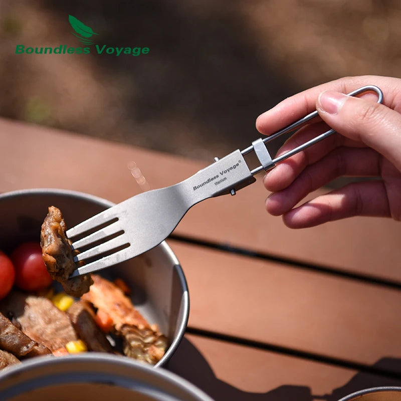 Titanium Folding Spoon Spork Fork Set Outdoor Camping Tableware Flatware Cutlery Set