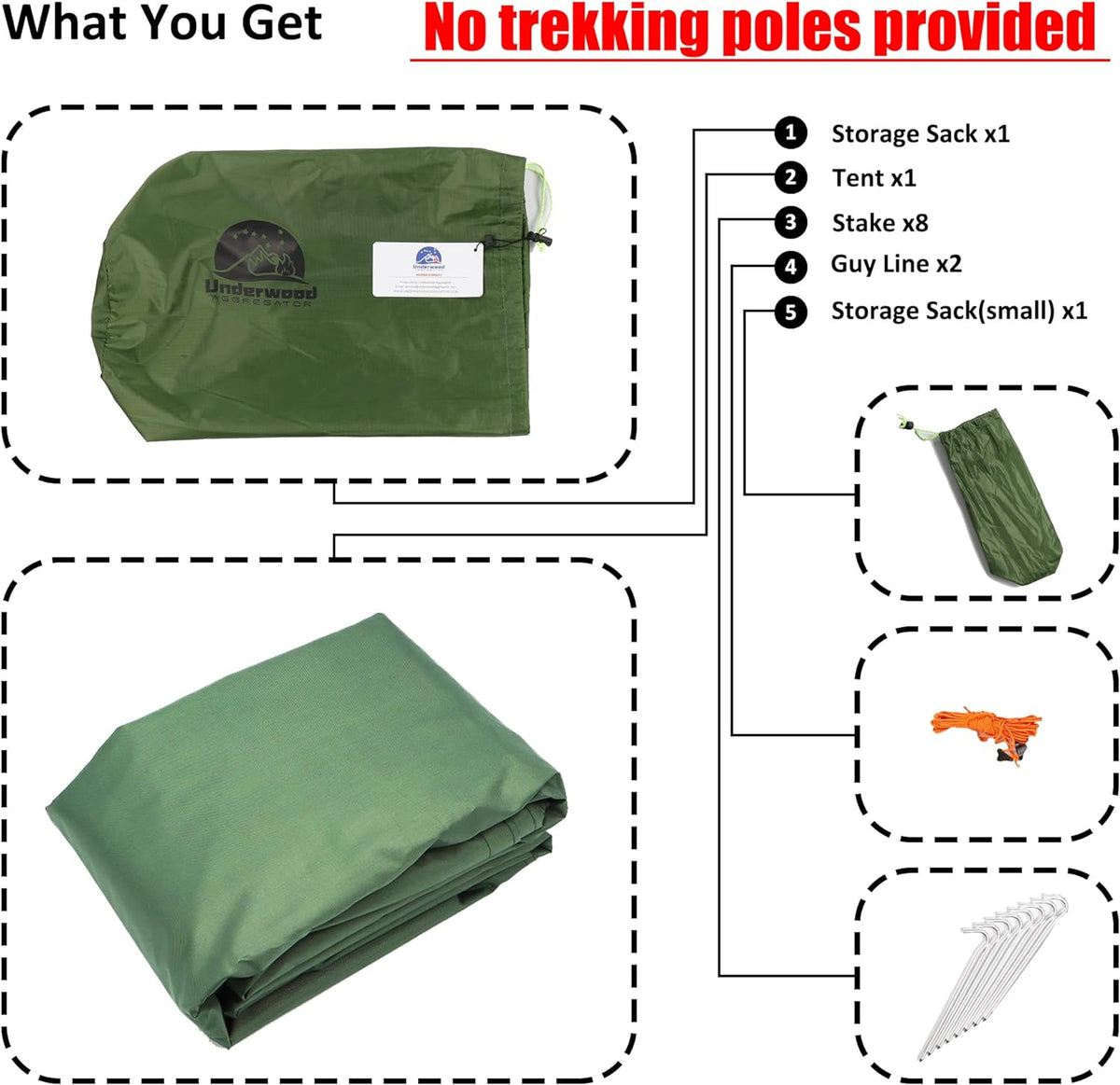 2 Person Trekking Pole Tent, Ultralight Camping Backpacking Tent (NO Poles)