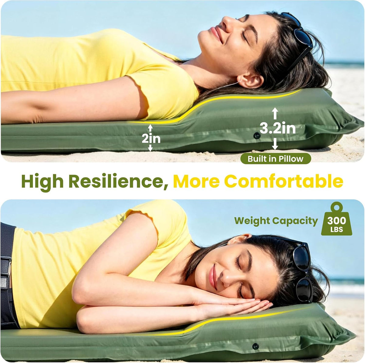Self Inflating Sleeping Pad with Foot Pump - Green
