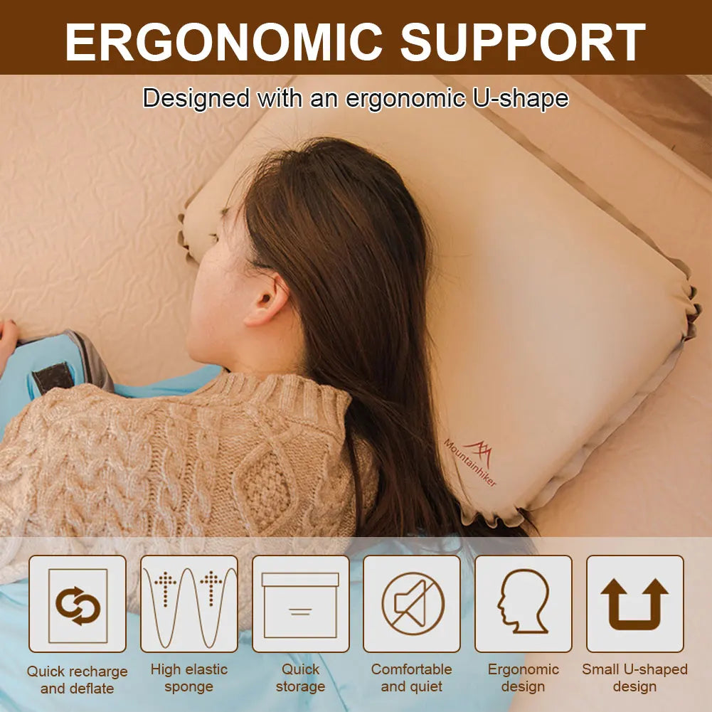 Camping Pillow Ultralight Inflatable Pillow Ergonomic Compressible Pillow Outdoor Travel Sleeping Pillow Breathable Neck Protect