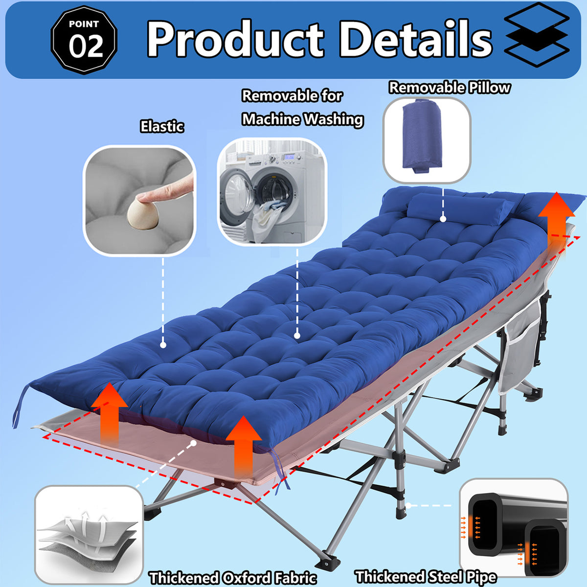 Folding Bed Cot with Pillow, 2 Sided Mattress, 75"* 28" Folding Sleeping Cot Guest Bed, Folding Camping Cots with Carry Bag