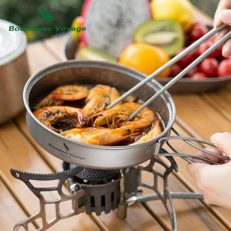 Titanium Pot Pan Set with Folding Handles Camping Cookware Hiking