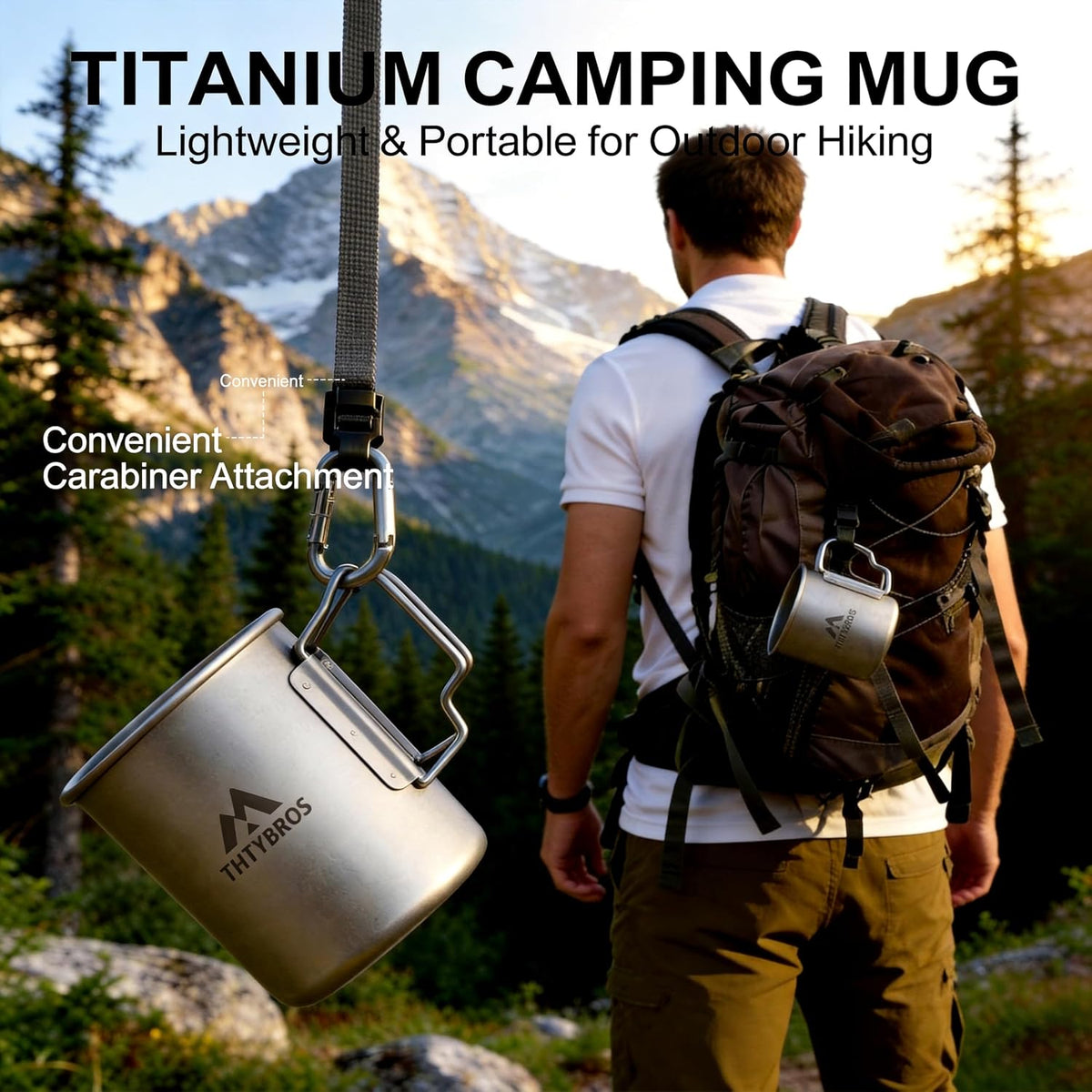 Titanium Cup 450Ml (15Oz) Ultralight Camping Mug with Foldable Handle & Lid, Pure Titanium Cookware for Outdoor Hiking, Backpacking, Picnic, and Campfire