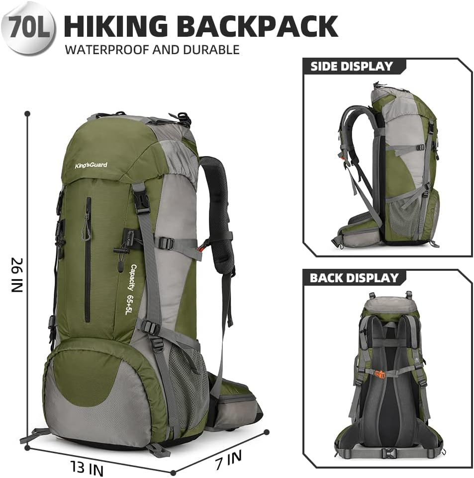 70L Hiking Backpack with Rain Cover Lightweight Waterproof Travel Camping Backpack Large Backpacking Pack