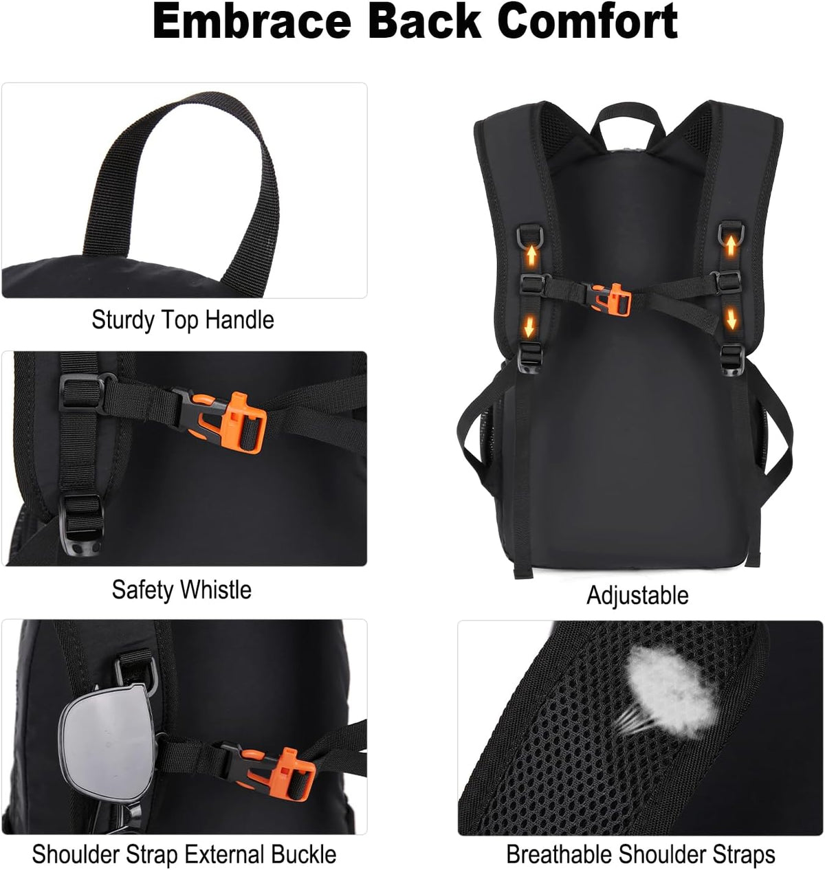 Nerlion 35L Hiking Backpack Travel Backpack for Men Women Camping Waterproof Outdoor Hiking Daypack Lightweight Backpack Black Orange