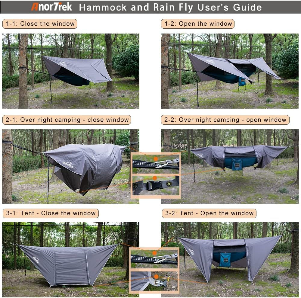 Camping Hammock with Mosquito Net and Rain Fly Tarp, Portable Double Hammock with Two Tree Straps, 230T Nylon Hammock and Waterproof Rain Fly Set for Hiking, Backpacking, Overnight (Green)