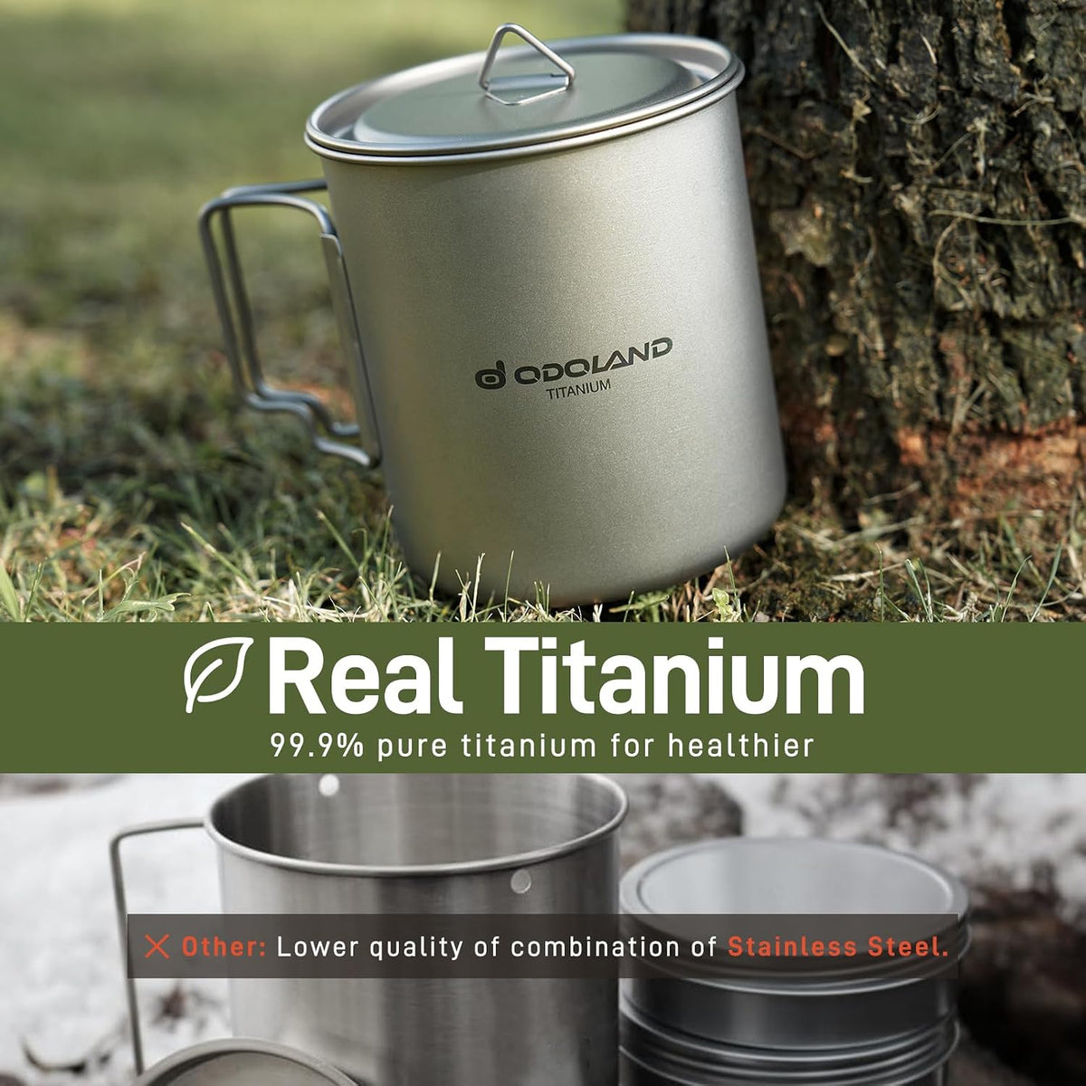 Titanium Camping Cookware 420ML Titanium Pot with Lid and Spork Lightweight Camping Pot for Backpacking Hiking Traveling and Picnic