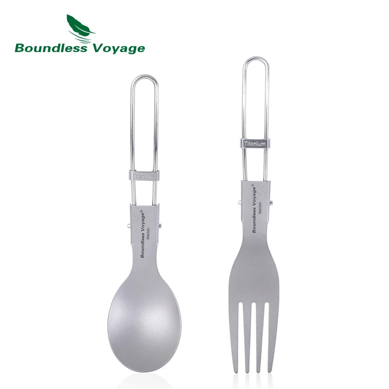 Titanium Folding Spoon Spork Fork Set Outdoor Camping Tableware Flatware Cutlery Set