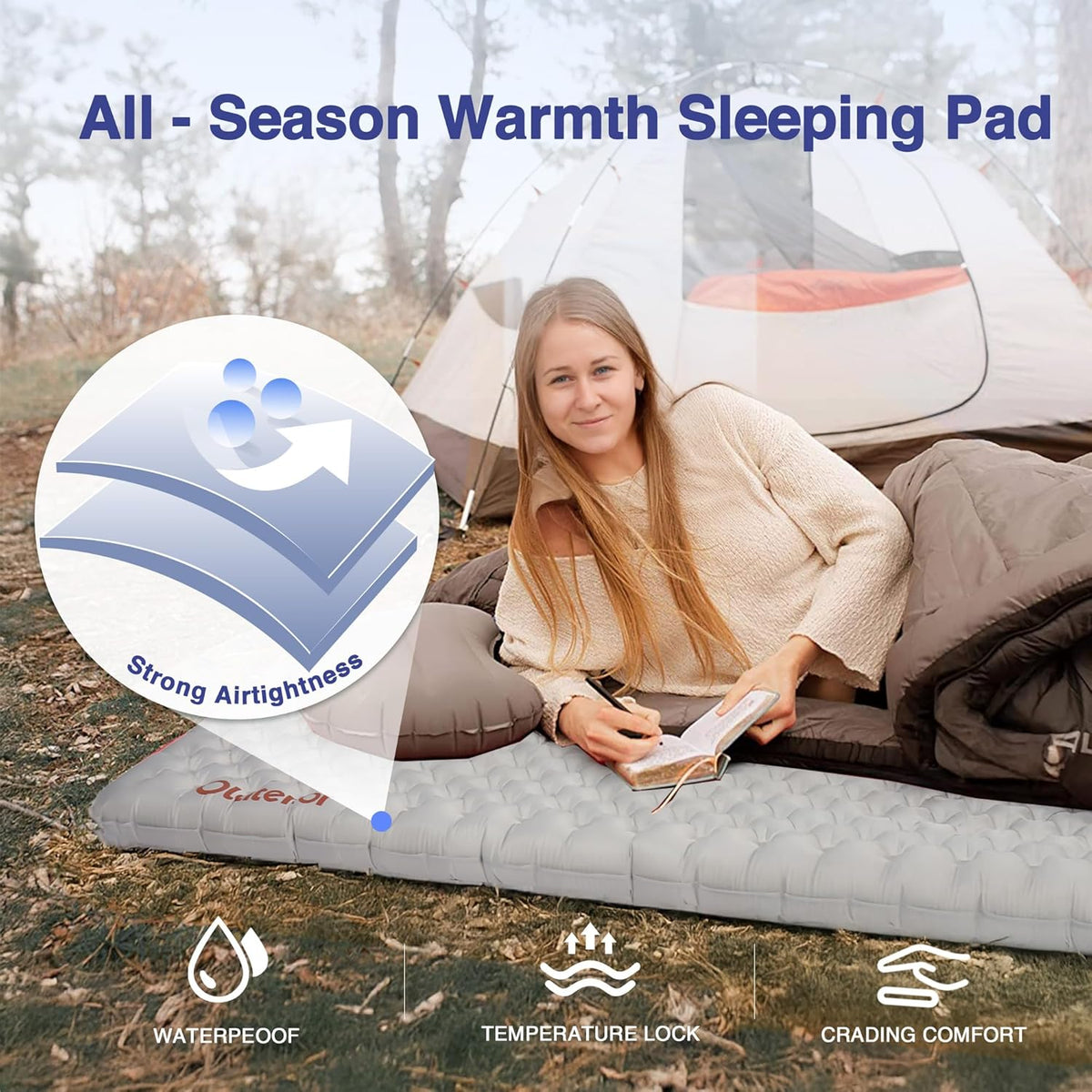 Insulated Sleeping Pad 7.2 R-Value for Cold Weather, 3.9” Thick Ultralight Inflatable Sleeping Pad with Pump Sack, Lightweight Camping Sleeping Mat for Backpacking, Hiking, Compact 28Oz