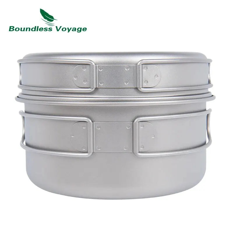 Titanium Pot Pan Set with Folding Handles Camping Cookware Hiking