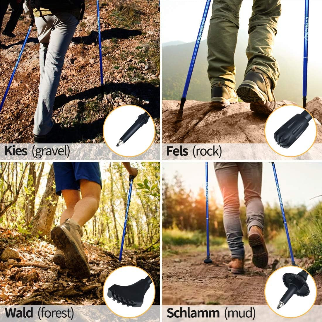 Hiking Poles Collapsible Lightweight-Aluminum 7075 Trekking Poles | 2 Pcs Hiking Sticks Telescopic & Foldable with Quick Lock, Adjustable Height 39-47"/43-51", Impact-Resistant, for Men/Women