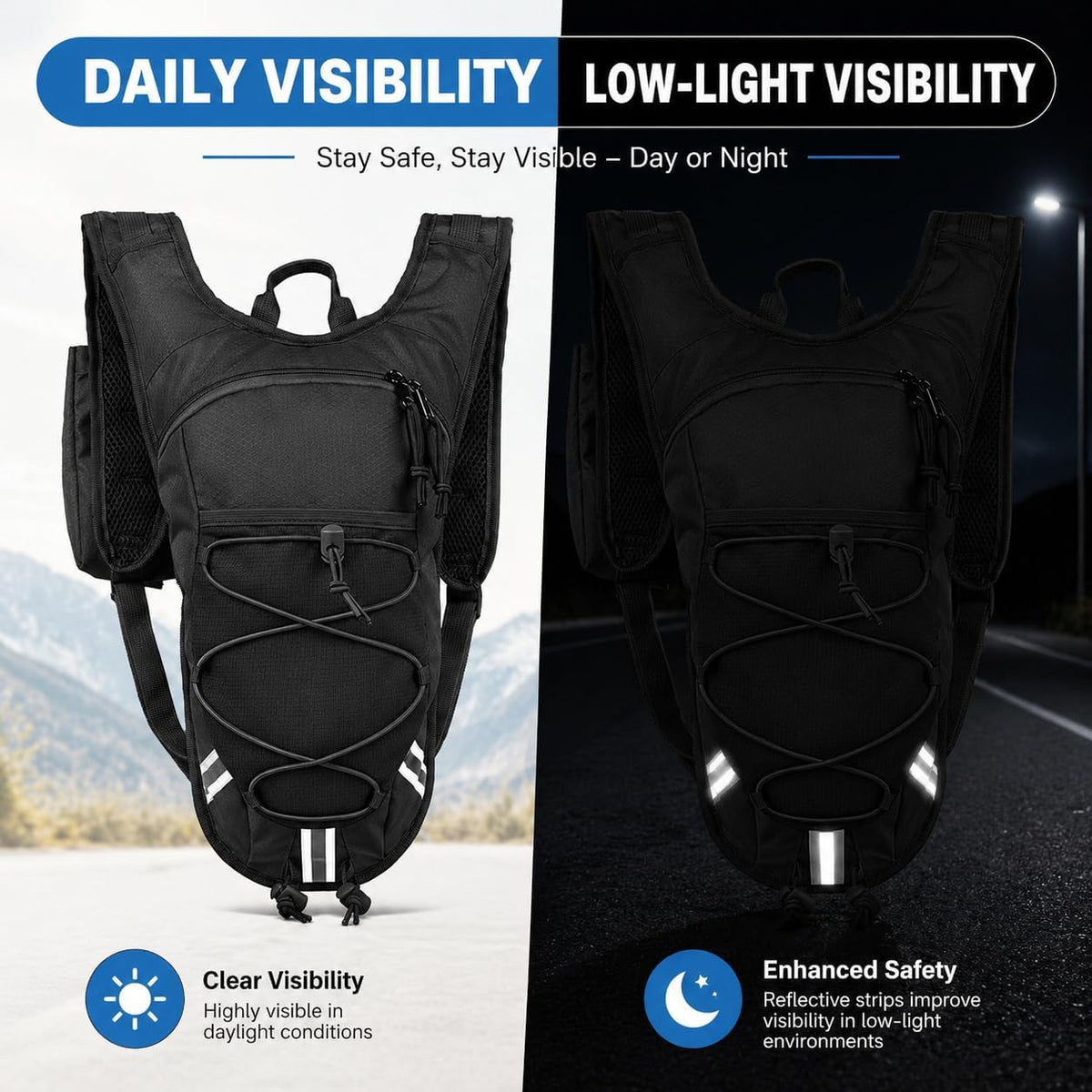 Lightweight Hydration Backpack 2L Water Bladder Pack for Running, Cycling, Hiking – Anti-Theft Water Backpack with Phone Holder, Trekking Pole Holder & Reflective Strips for Men & Women