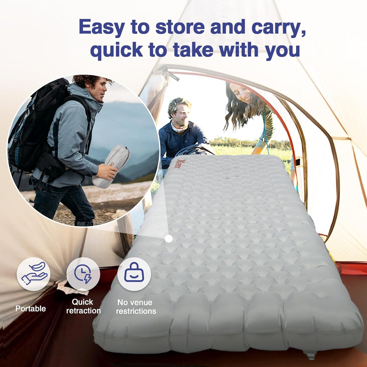 Insulated Sleeping Pad 7.2 R-Value for Cold Weather, 3.9” Thick Ultralight Inflatable Sleeping Pad with Pump Sack, Lightweight Camping Sleeping Mat for Backpacking, Hiking, Compact 28Oz