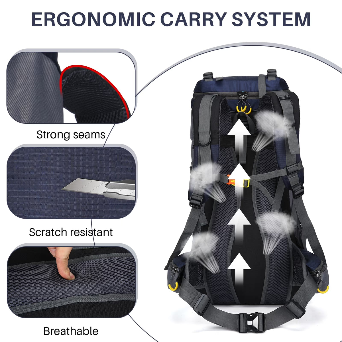 60L Hiking Backpack, Water Resistant Travel Backpack with Rain Cover, Lightweight Outdoor Camping Backpack for Men Women, Navy
