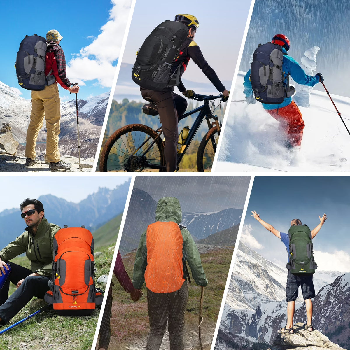 60L Hiking Backpack, Water Resistant Travel Backpack with Rain Cover, Lightweight Outdoor Camping Backpack for Men Women, Navy