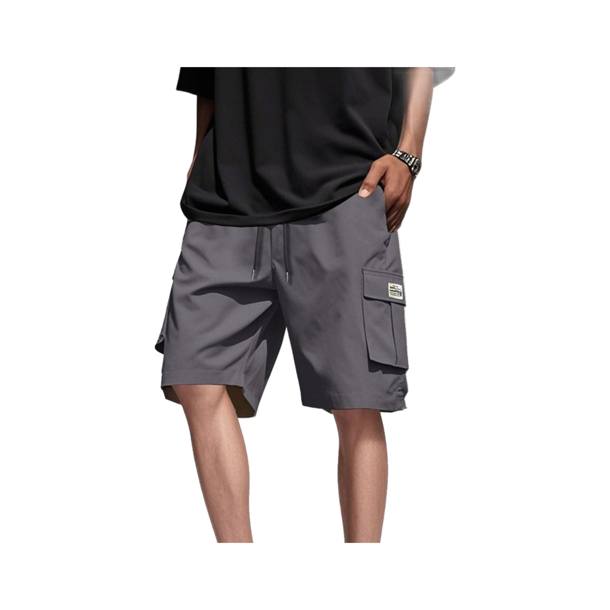 Drawstring Cargo Trail Shorts, alternate view, photographed on a white background