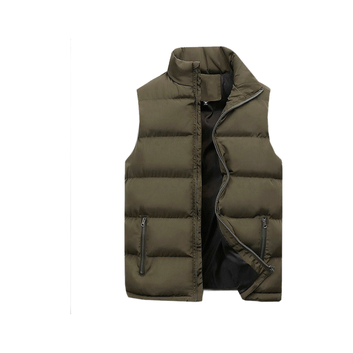 Quilted Puffer Vest in Army Green, photographed on a white background