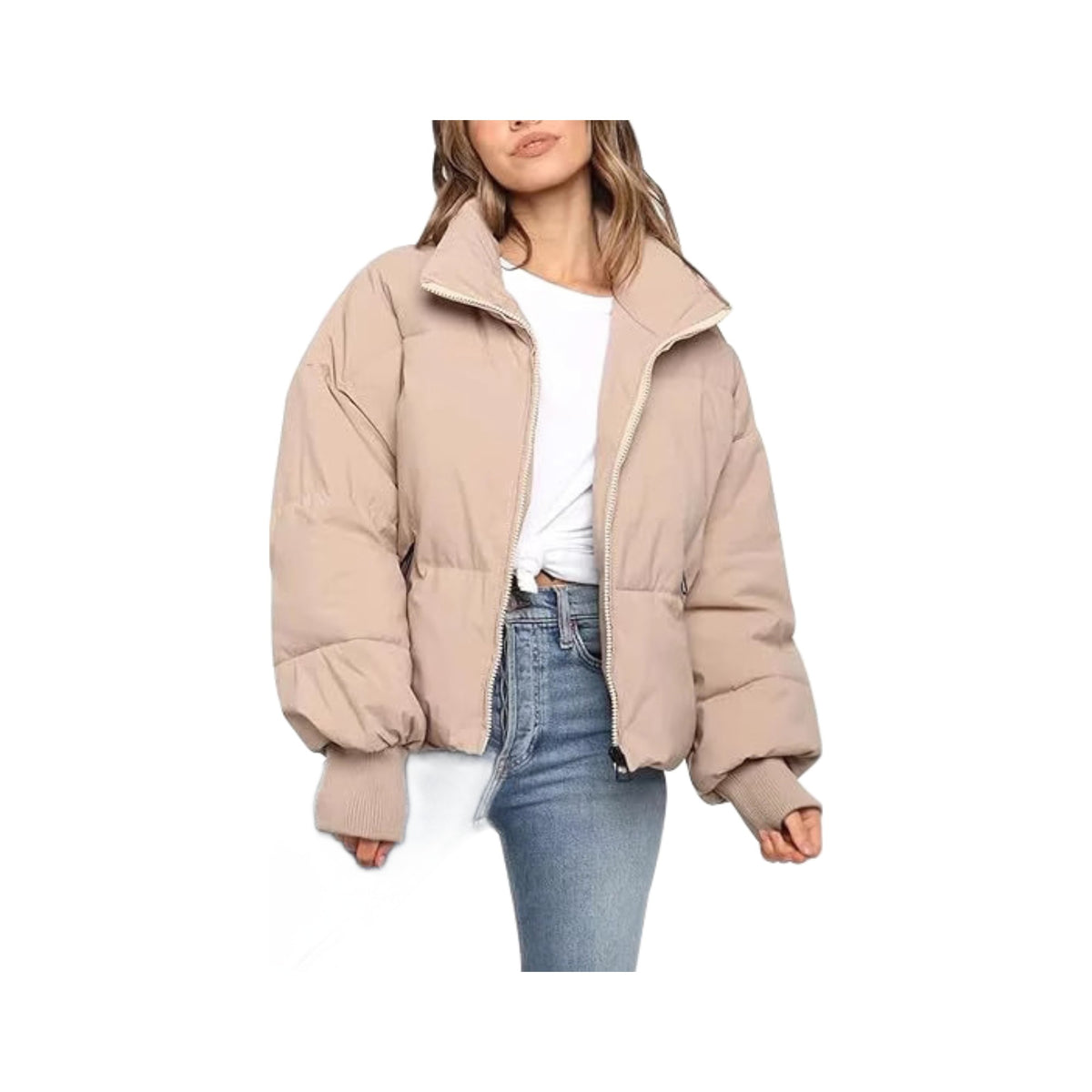 Women's Short Puffer, alternate view, photographed on a white background