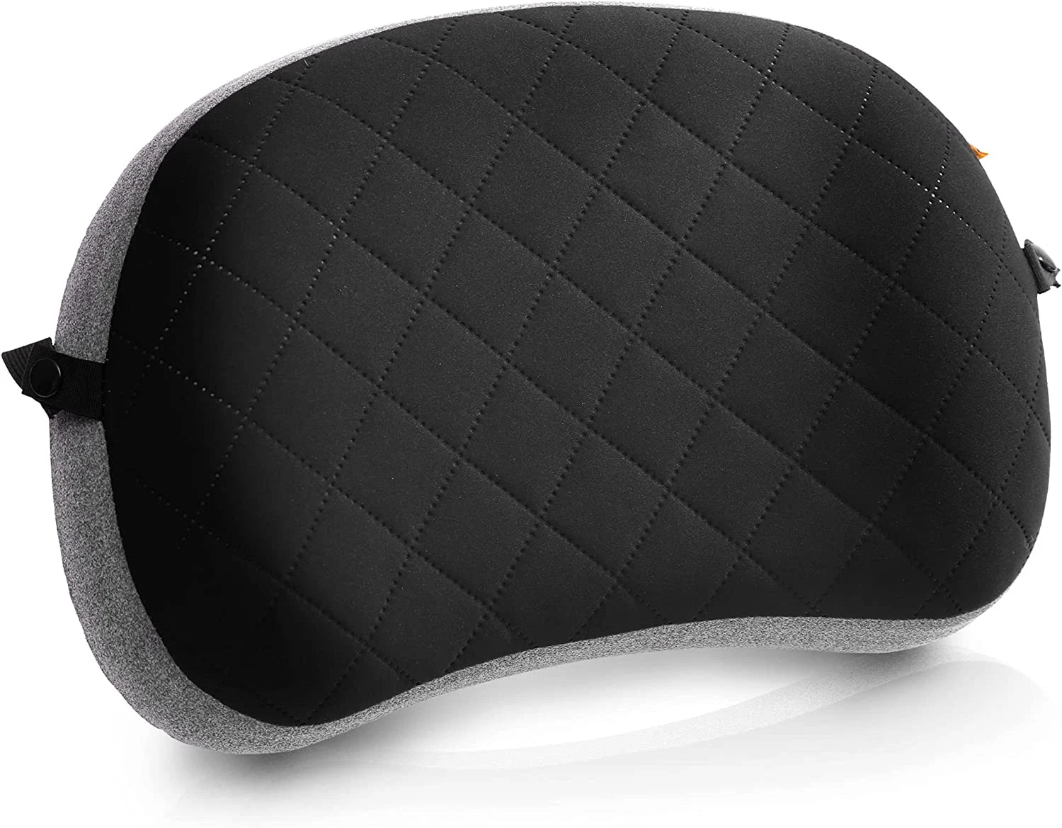 Compact black and gray inflatable camping pillow