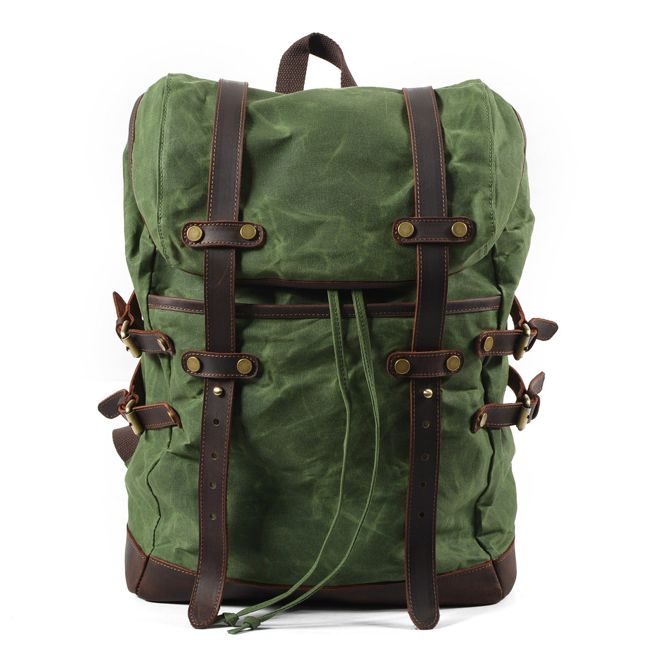 ForgeTrail waxed canvas backpack in army green, front view