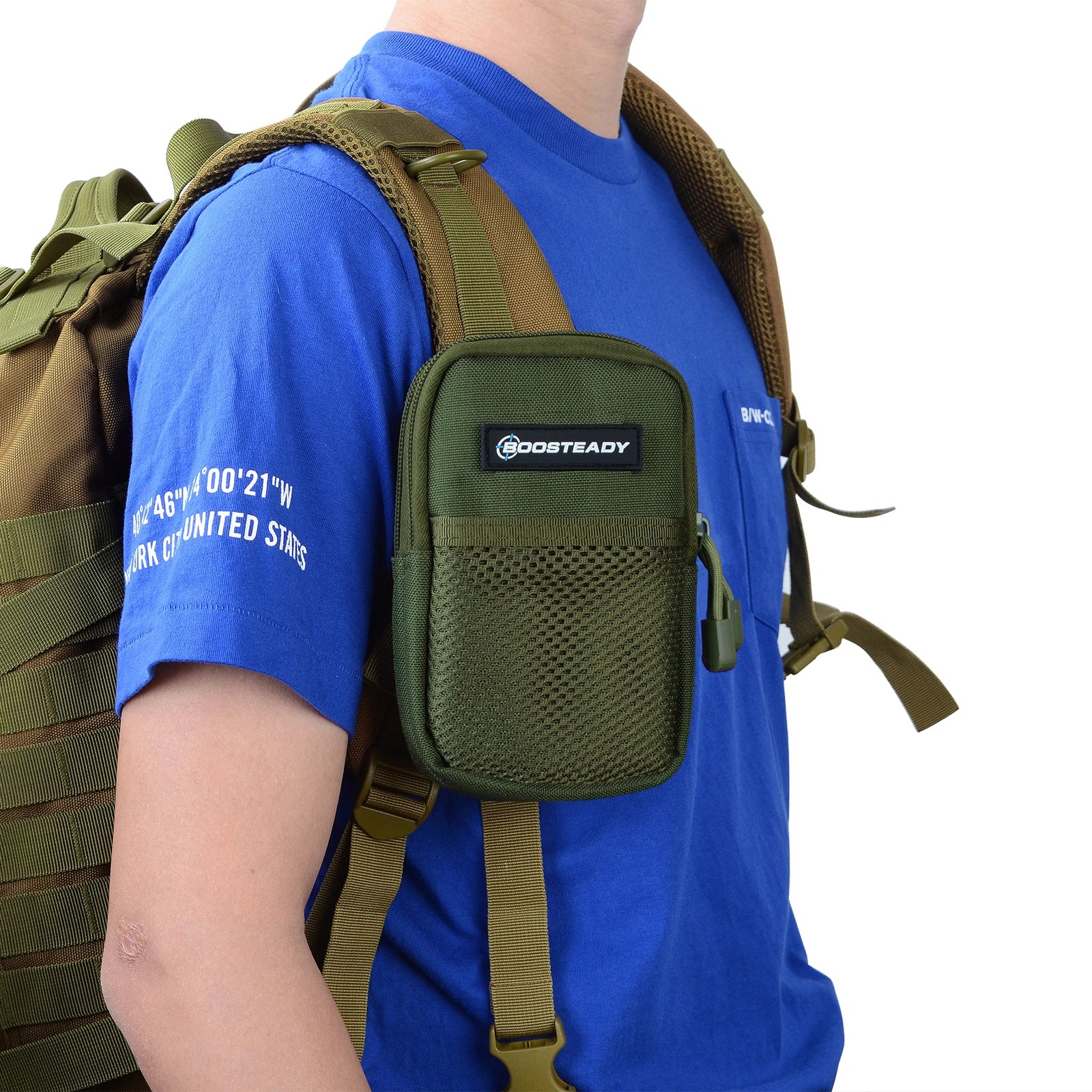 Compact backpack shoulder strap accessory pouch