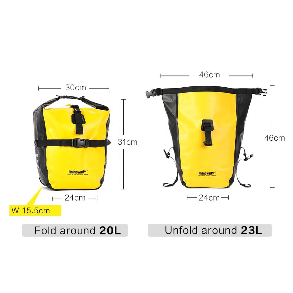 Waterproof bicycle pannier bag mounted on rear rack