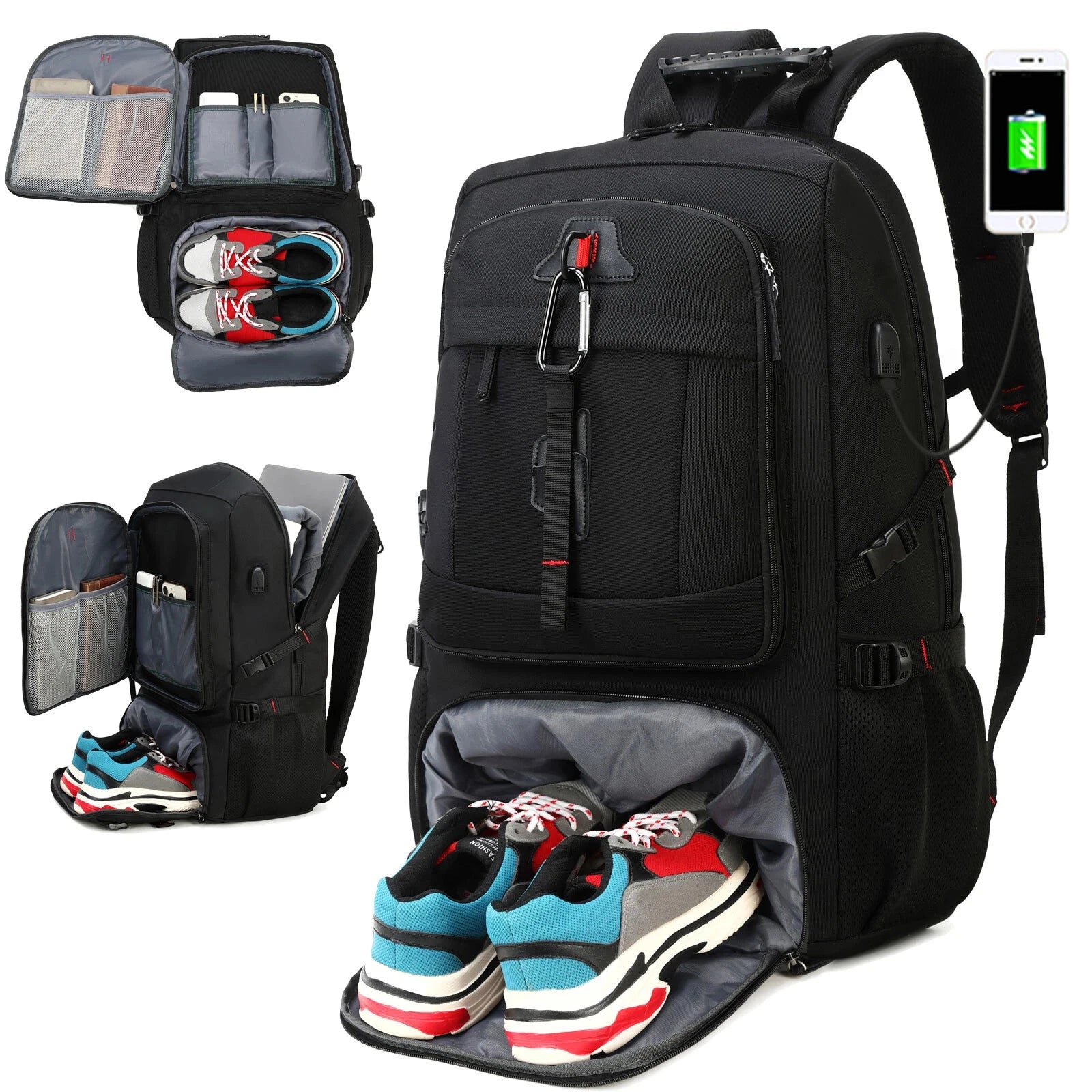 RidgeHaul 50L black travel backpack, front view