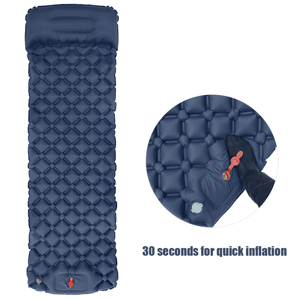 Yellow inflatable backpacking pad with integrated pillow, alternate view