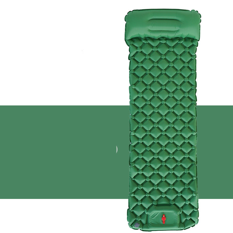 Inflatable backpacking sleeping pad packed and in use, supplier detail view