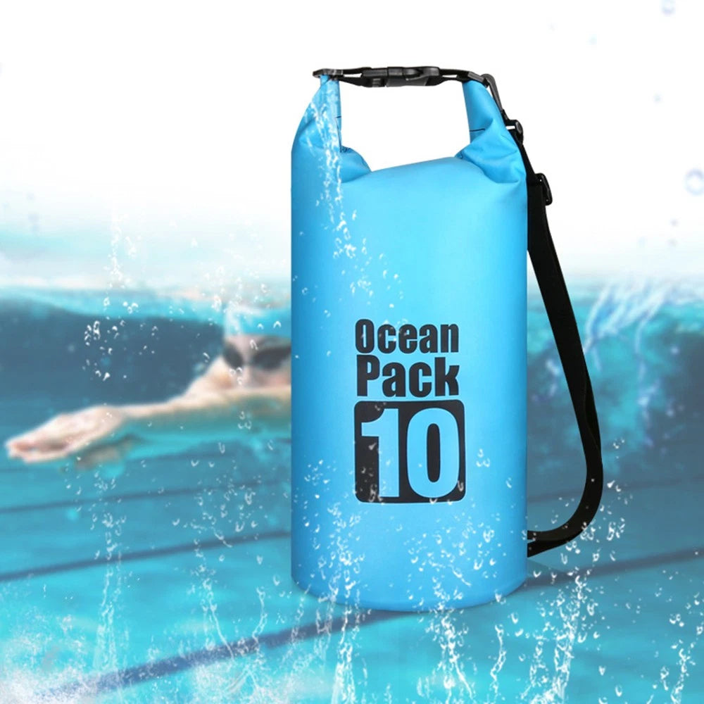 RiverSeal roll-top waterproof backpack dry bag, closure and capacity detail