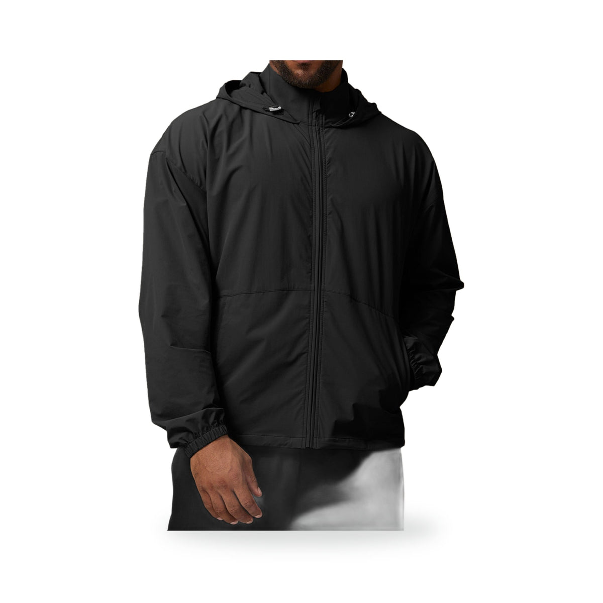 Hooded Stretch Windbreaker, photographed on a white background