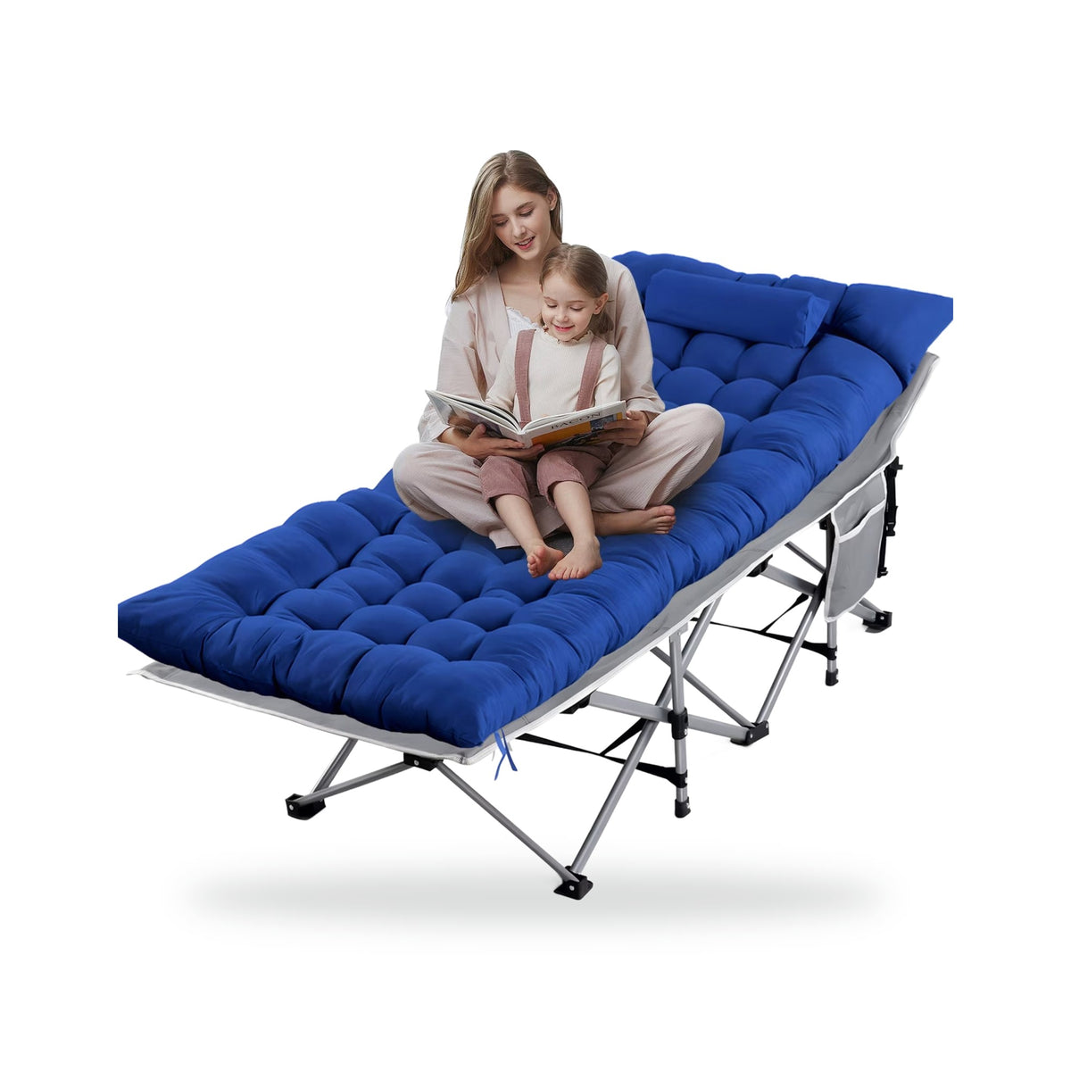 Folding Camp Cot with Mattress and Pillow, photographed on a white background