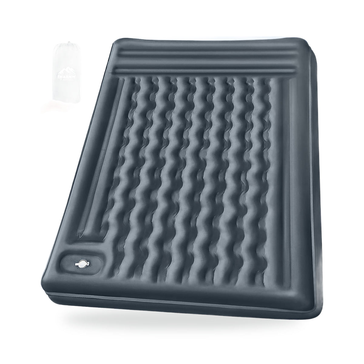Double Camping Sleeping Pad with Foot Pump — Grey, photographed on a white background