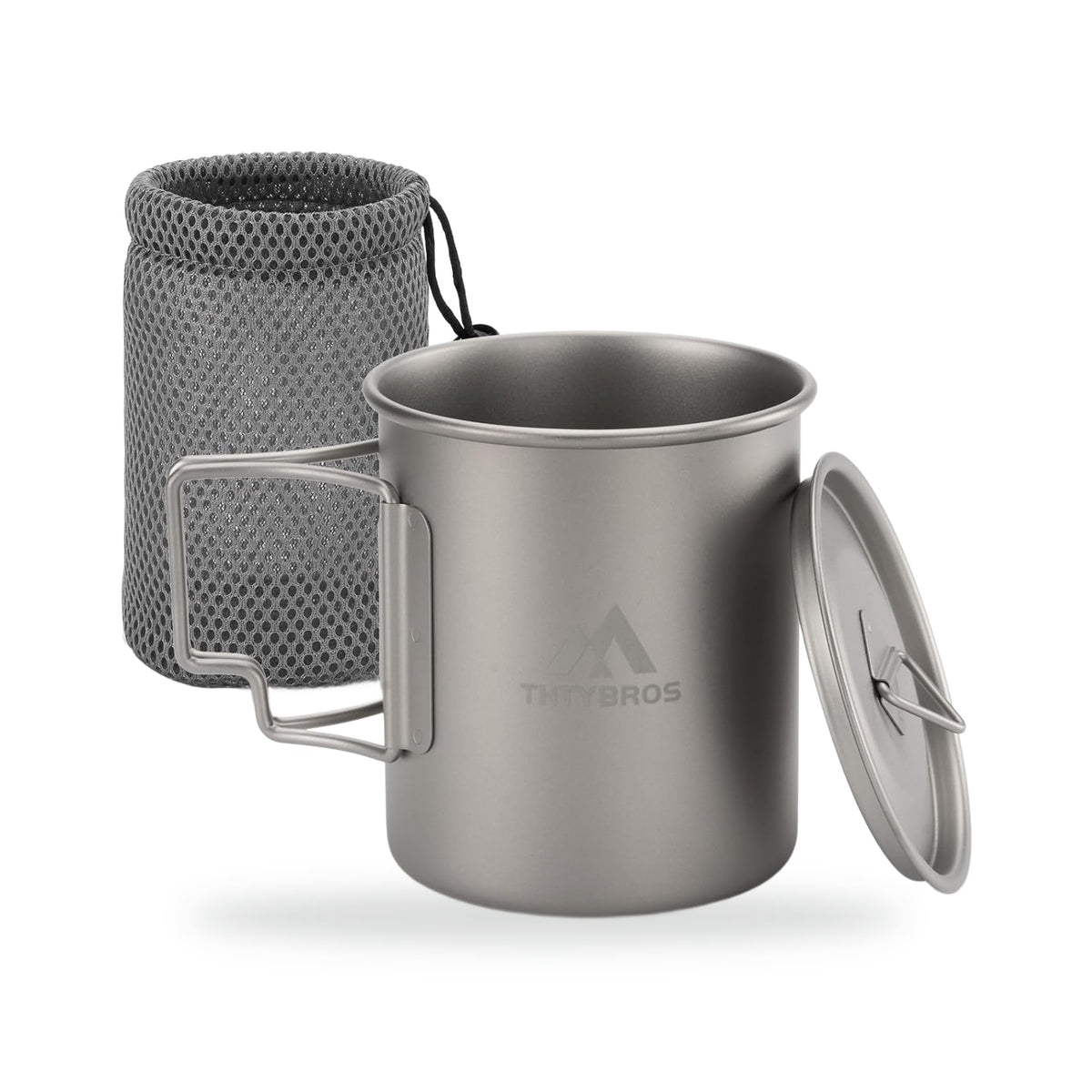 450ml Titanium Camp Mug with Lid, photographed on a white background