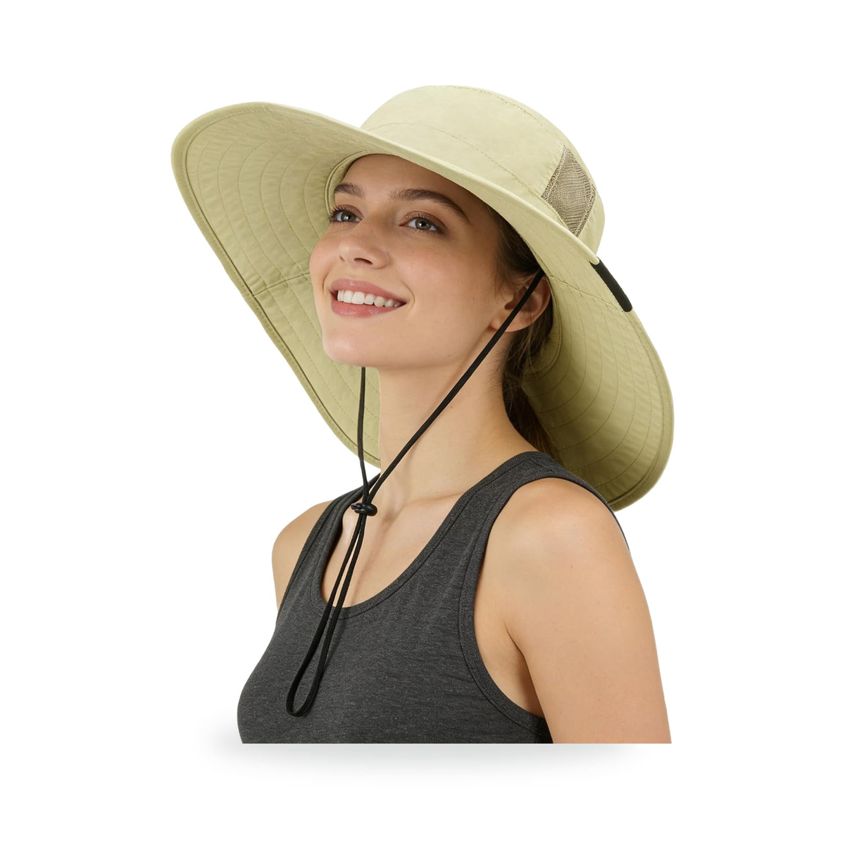Wide-Brim Ventilated Sun Hat, photographed on a white background