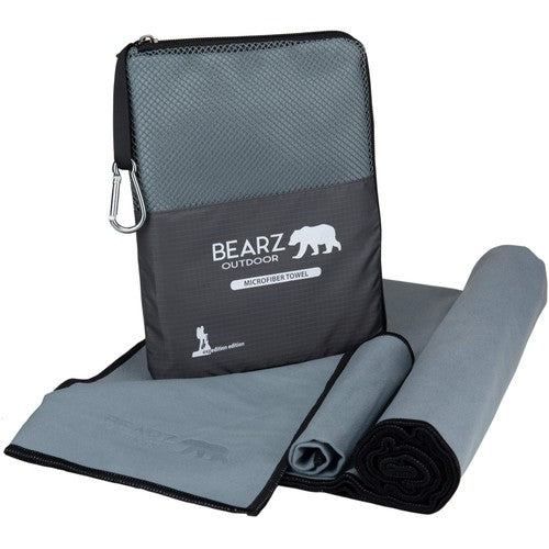 Space gray microfiber travel towel set in carry pouch