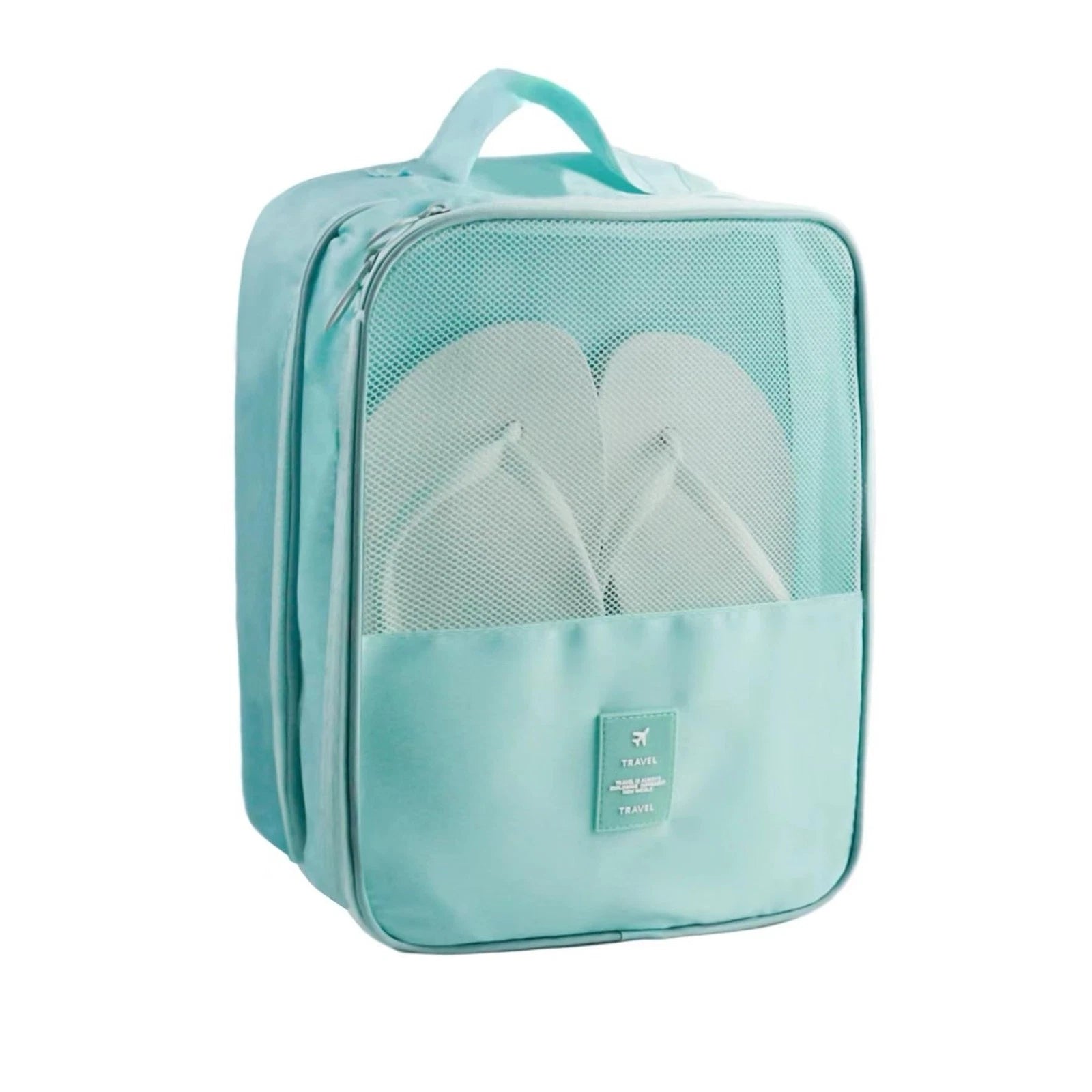 Sky blue waterproof shoe storage pouch for three pairs